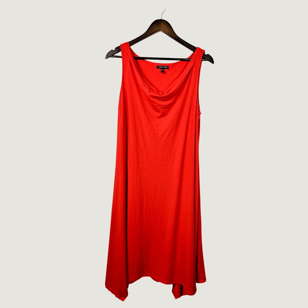 Eileen Fisher Dress Womens S Red/Orange Cowl Neck Sleeveless Handkerchief Hem